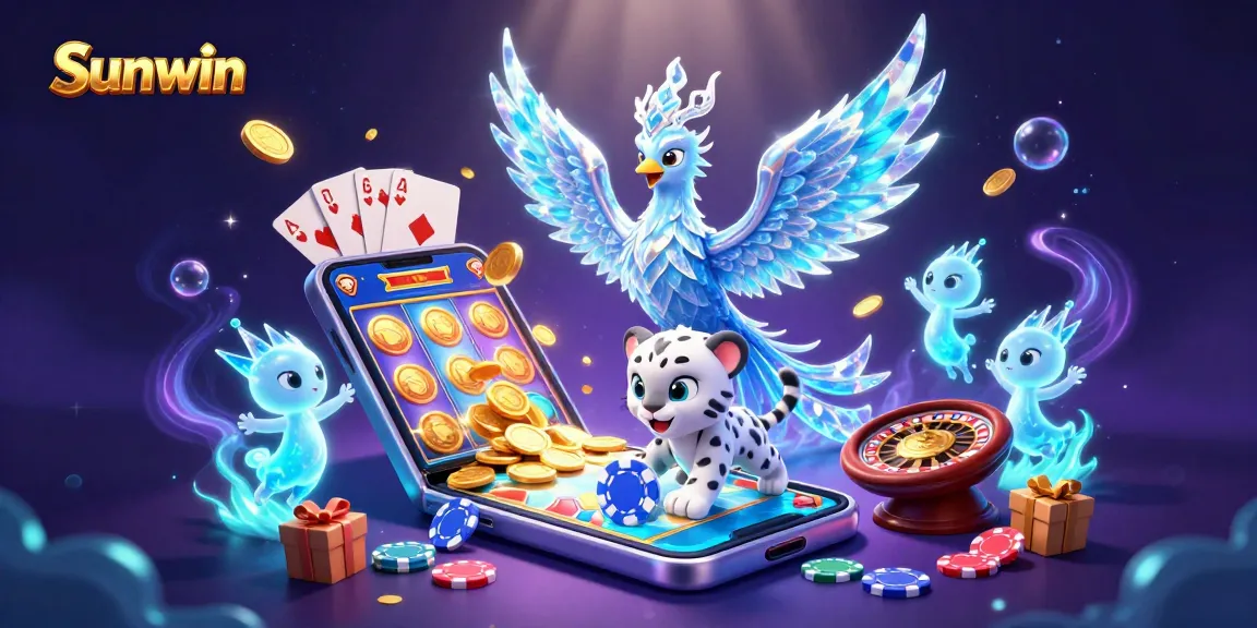 Sunwin celebrates with an ice phoenix and exciting casino elements in vibrant 3D