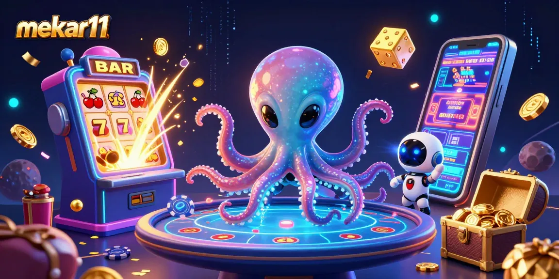 Play with mekar11 at a vibrant holographic poker table surrounded by exhilarating casino elements.