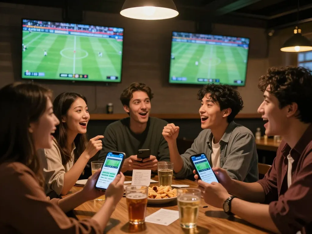 Cakhia TV users enjoying a lively sports betting experience with friends during a football match.