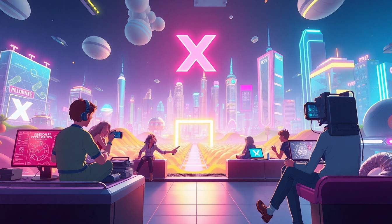 Engaging virtual world illustration themed around Freedom X depicting creativity in gaming.