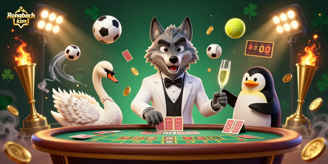 Engage with Rongbach kim strategies at a vibrant baccarat table with lively characters and casino elements.