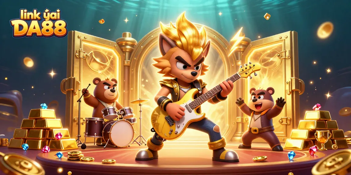Experience link vào DA88 with vibrant casino action, featuring dynamic characters and treasures in a stunning scene.