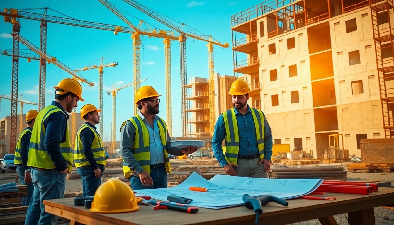New Jersey General Contractor supervising a busy construction site with teamwork and equipment.