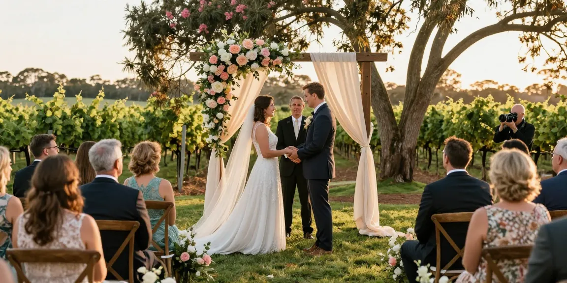 Best wedding photographer Hunter Valley capturing a couple's intimate vows in a vineyard setting