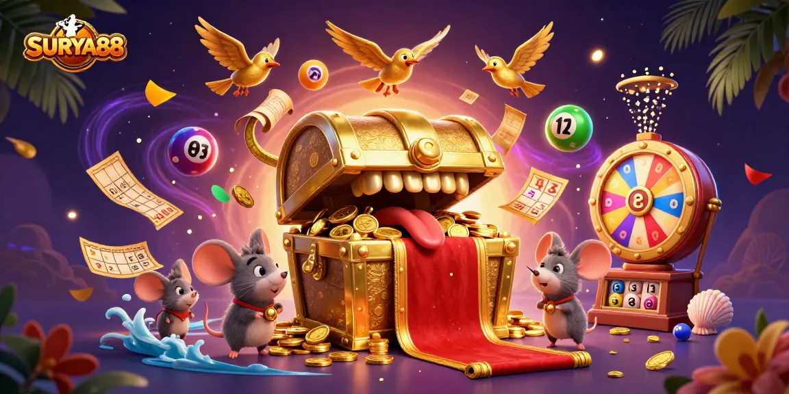 SURYA88 captivates players with an exciting lottery scene filled with vibrant games and treasures.