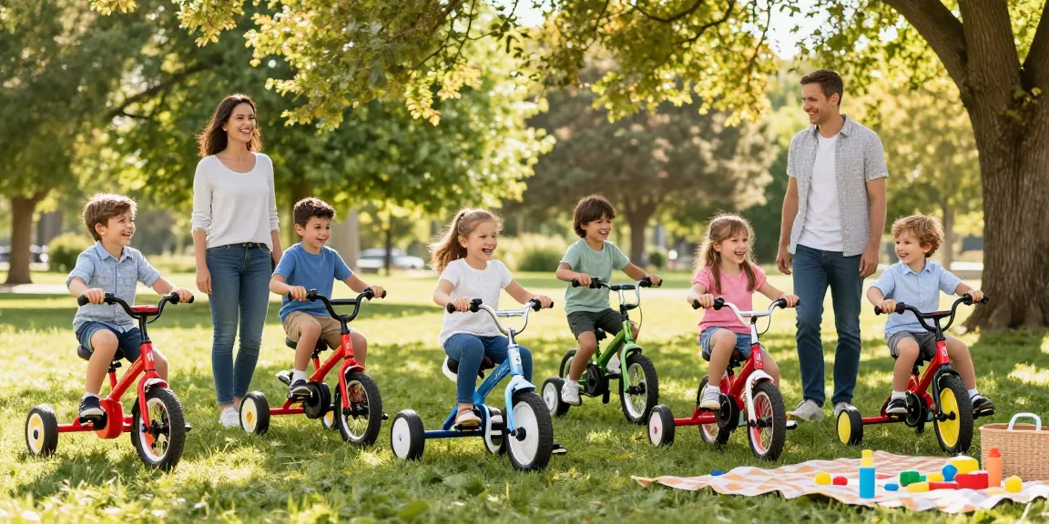 Kids enjoying the best kids tricycles in a sunny park, showcasing vibrant colors and happy moments.