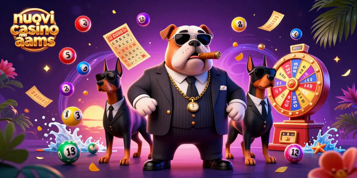 Interagisci con i nuovi casino non AAMS in una vivace scena di casinò con un unico bulldog boss mafioso e dinamici elementi di gioco.