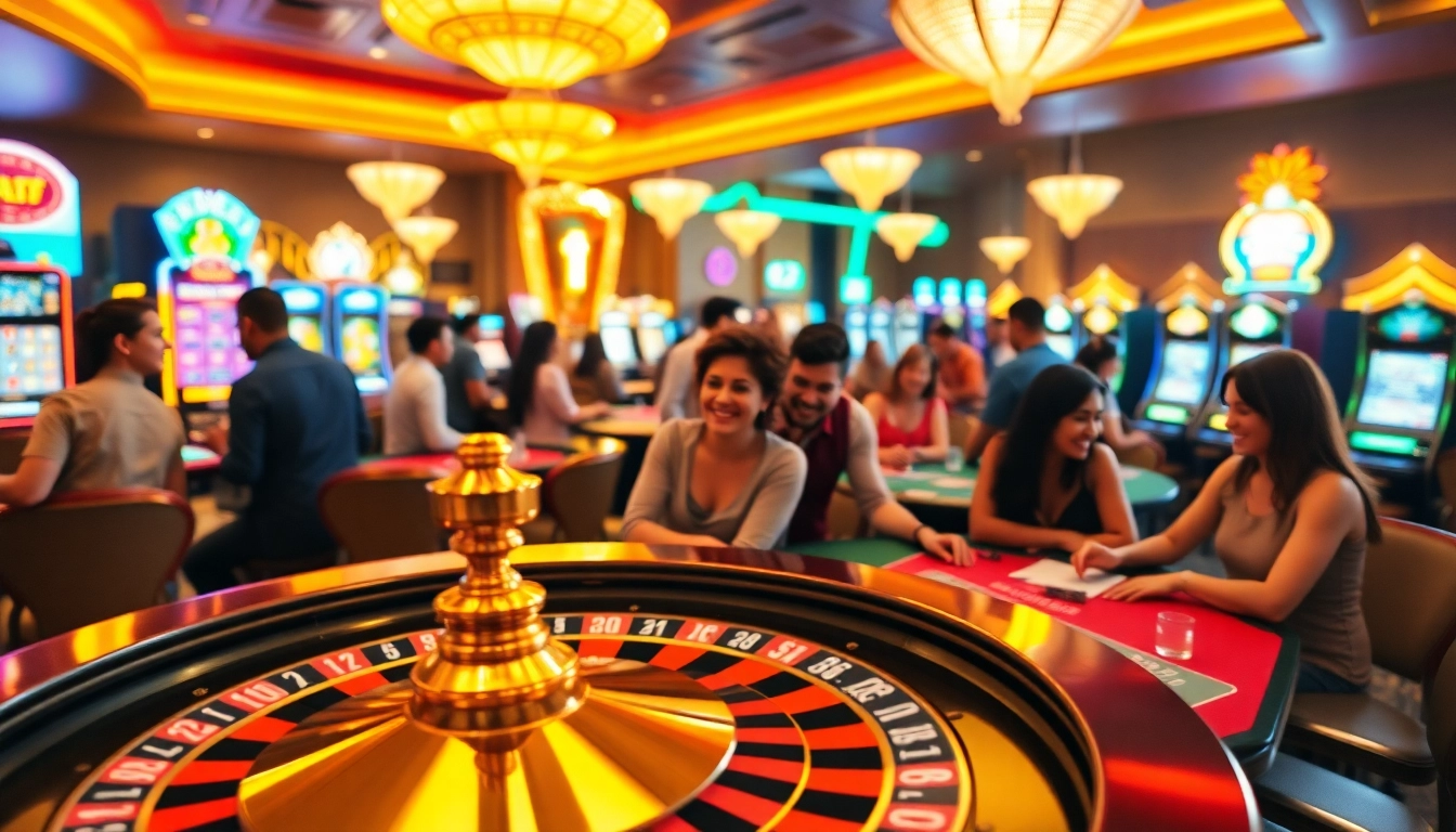 Spieler genießen ein aufregendes Erlebnis beim casino spielen online in einem lebhaften Casino.
