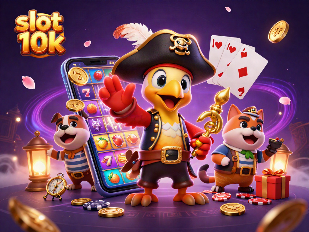 Engage with slot 10k through vibrant 3D pirate-themed casino illustration featuring characters in action.