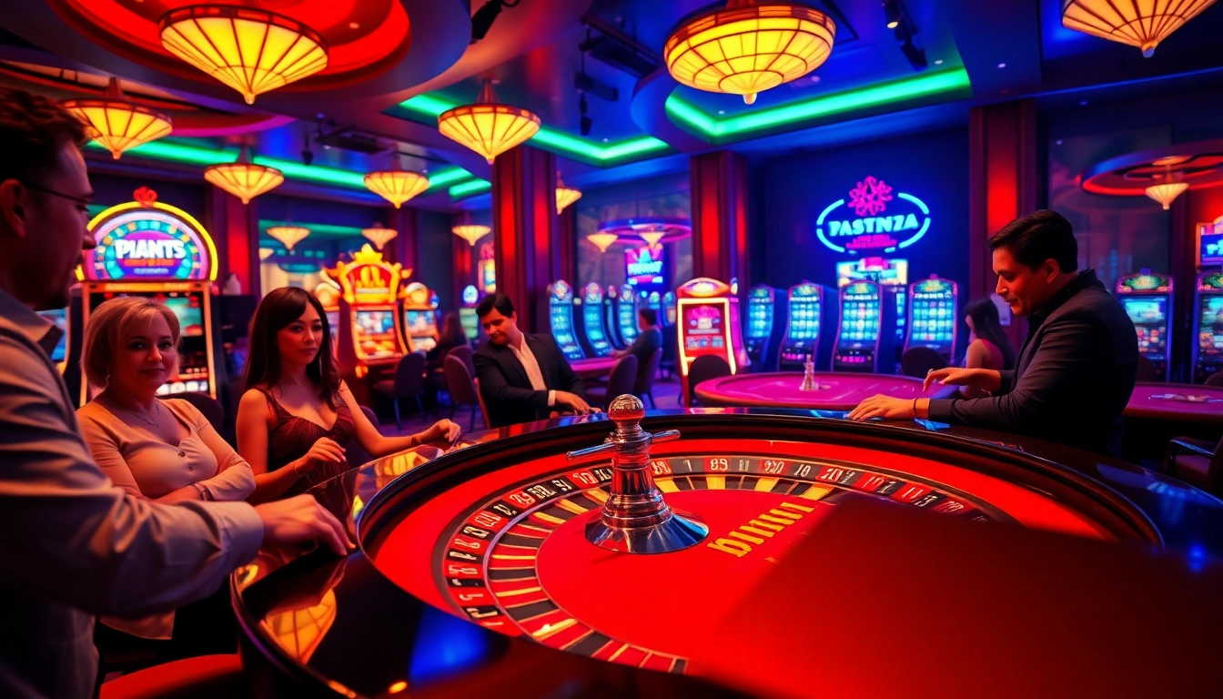 Permainan kasino bbni4d di meja roulette yang ramai dengan pemain.