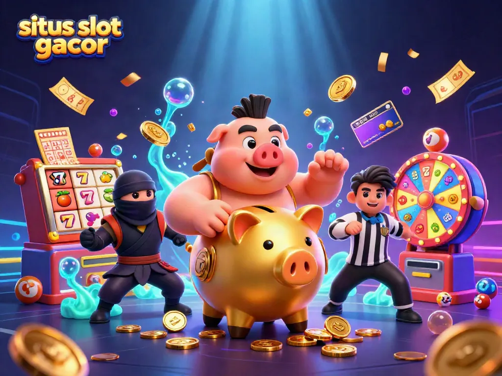 Mempromosikan situs slot gacor dengan ilustrasi 3D menarik yang menunjukkan aksi seru di kasino.