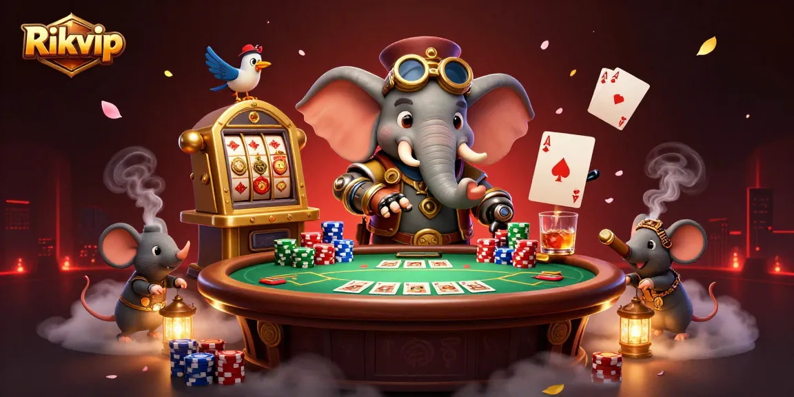 Experience the thrilling gameplay at Rikvip, where steampunk characters engage in exciting gambling activities.