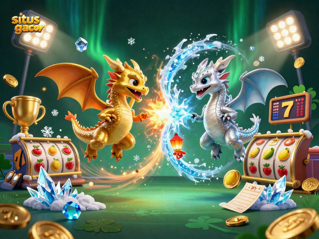 Experience the excitement of situs slot gacor with dynamic 3D dragons and colorful slot elements.