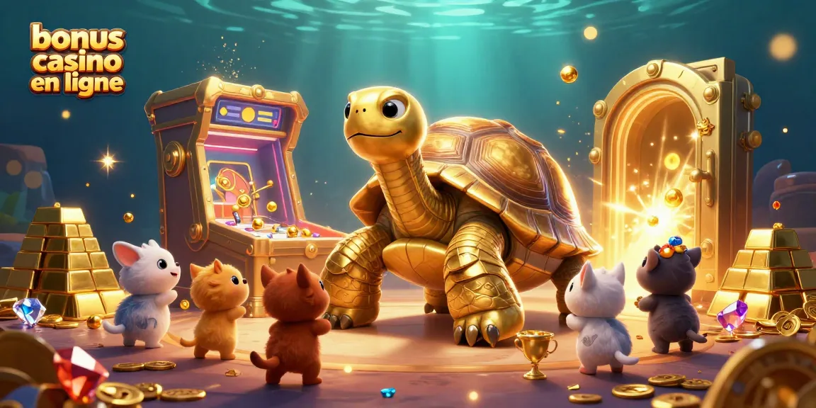Découvrez le bonus casino en ligne captivant dans cette illustration animée riche en or et en joyaux.