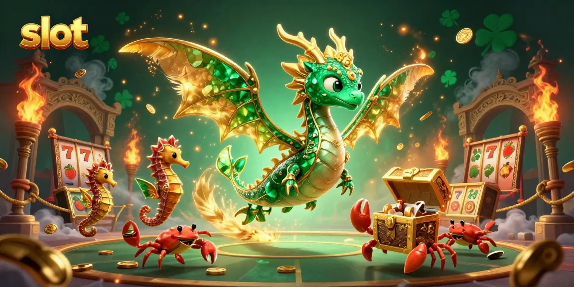 Experience thrilling slot action with a vibrant sea dragon and treasure elements in this dynamic casino scene.