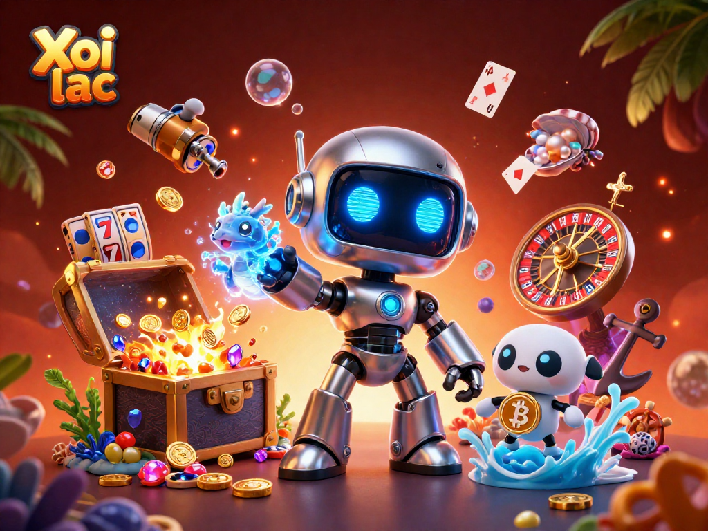 Engage with Xoi lac in an exciting casino scene filled with vibrant treasures and game elements.