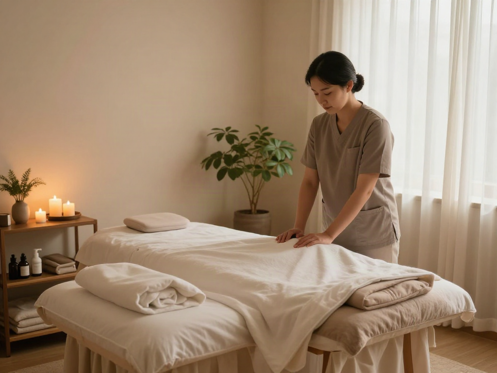 Serene massage space for 신촌출장마사지 with calming decor and ambient lighting.