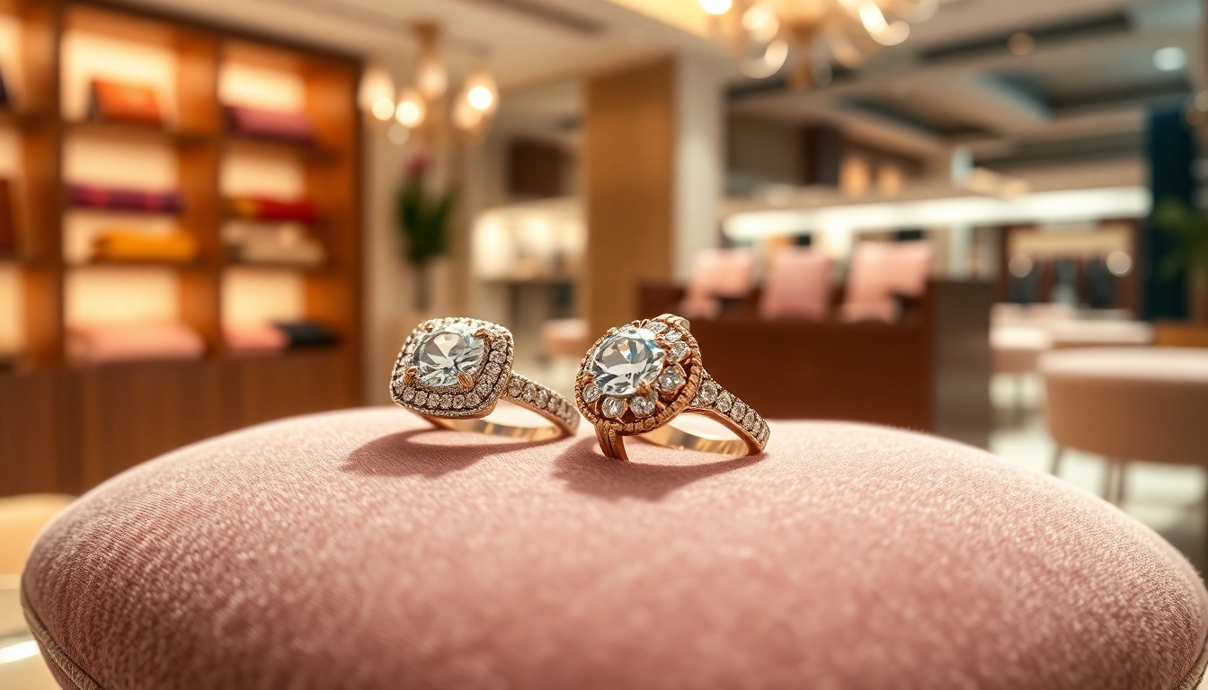 Showcase of luxury rings on velvet highlighting unique designs and craftsmanship.