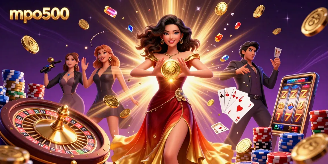 Experience winning excitement at mpo500 with cascading coins and a stunning casino scene.