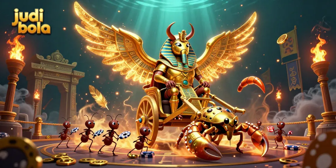 Engage in judi bola with the colossal golden scarab beetle, dynamic chariot, and dazzling gambling elements.
