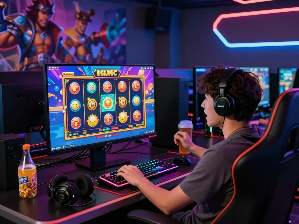 Pemain yang bersemangat terlibat dengan pengalaman permainan situs slot gacor secara online di lingkungan permainan yang cerah.