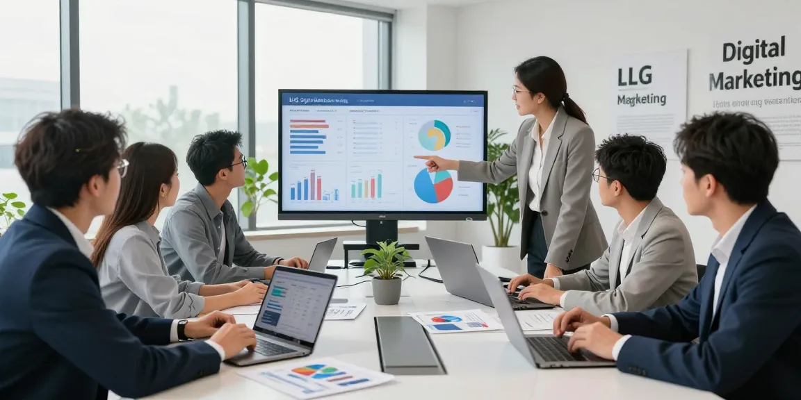 Team collaboration showcasing LLG Digital Marketing Services strategies in a modern office.