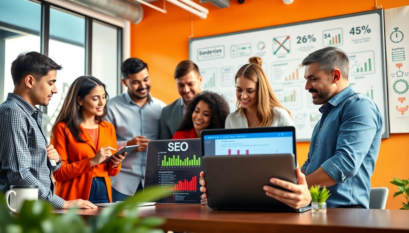 SEO Agency Clearwater team collaborating on digital marketing strategies in a modern office.