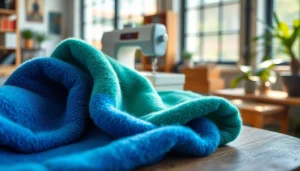 Fleece stoffen uitgestald op een houten tafel met levendige kleuren en zachte textuur.