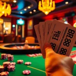 Experience the thrilling ambiance of MM88 with vibrant poker players and dazzling casino elements.