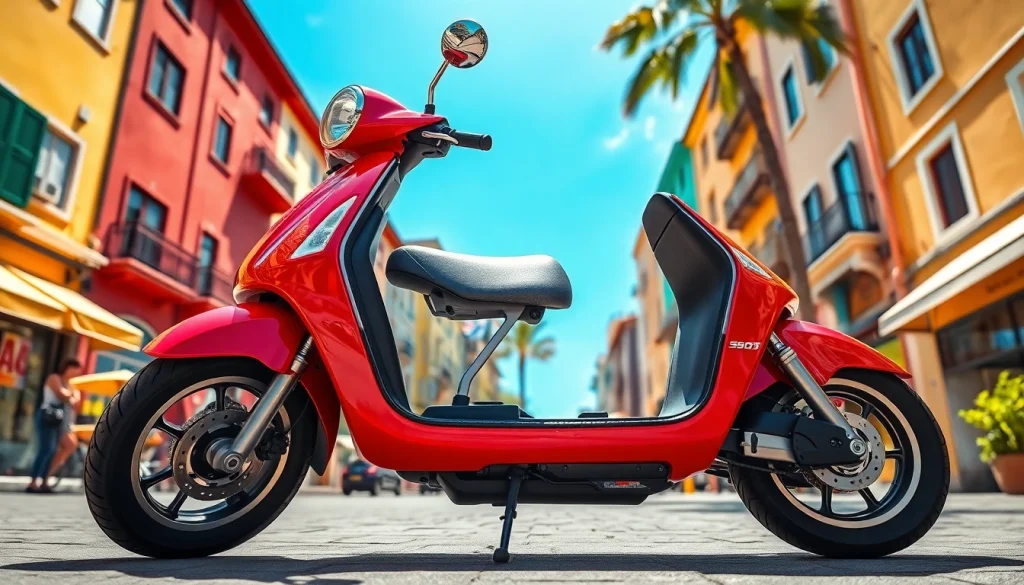 Motorroller kaufen – moderner Roller in urbaner Umgebung, perfekt zum Fahren an einem sonnigen Tag