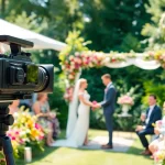 Capture a stunning moment of toronto videography at an outdoor wedding with a professional videographer in action.