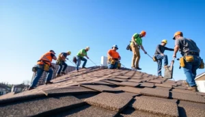 Showcase of expert roofers installing high-quality roofing solutions on a residential property.