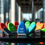 Hqd pods in verschiedenen Geschmacksrichtungen und Farben auf einem eleganten Tisch präsentieren.