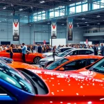 Excited crowd exploring various vehicles at an Auto Cars Show event.