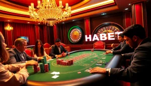 Players enjoying a thrilling game of poker at THABET Casino, surrounded by luxury and excitement.