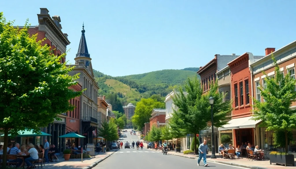 Engaging scene of Clarksburg showcasing vibrant community life and historic architecture.