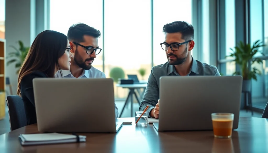 Analyze youtube smm panel effectiveness with digital marketing experts in a modern office.