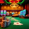 Engaging gaming experience at FLY88 casino, with vibrant poker chips and a roulette wheel.