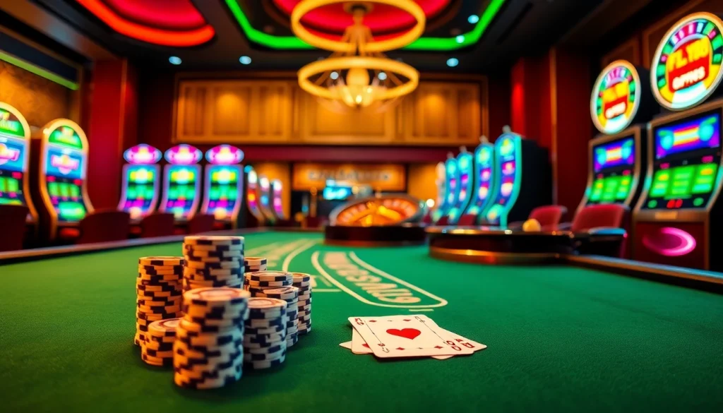 Engaging gaming experience at FLY88 casino, with vibrant poker chips and a roulette wheel.