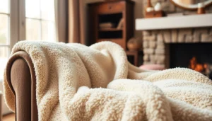 Fleece stof op een comfortabele stoel benadrukt de zachtheid en warmte van dit veelzijdige materiaal.