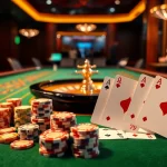 A dynamic scene of online casino gaming with ga6789 branding, showcasing poker chips and a roulette wheel.