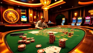 Engaging Baccarat table game at https://xx88.us/, showcasing players, cards, and casino ambiance.