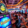 Exciting gameplay at Kode4d slot with vibrant machines and joyful players.