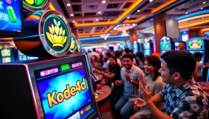 Exciting gameplay at Kode4d slot with vibrant machines and joyful players.