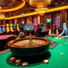 Engaging casino scene highlighting 상품권카드 with poker chips and roulette wheel, embodying excitement.