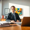 Consulting with an intellectual property lawyer in a bright, modern office.