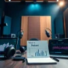 Configurazione dello studio di registrazione del Podcast di VendiamoImprese con microfoni e attrezzature digitali.