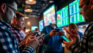 Engaging bettors using sports betting apps Oklahoma in a vibrant sports bar setting.