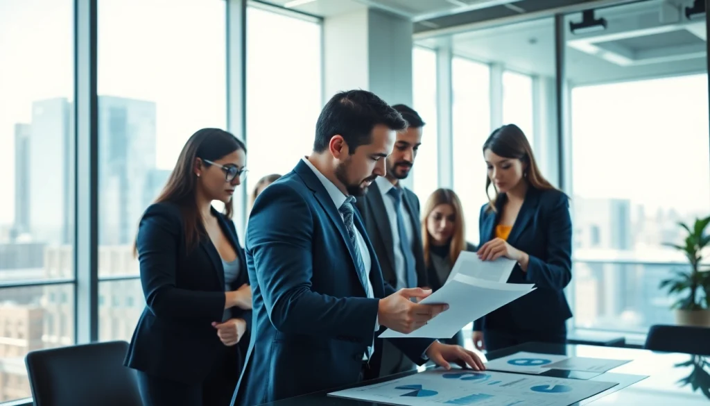 Engaged team collaborating on strategy capture management in a modern office setting.