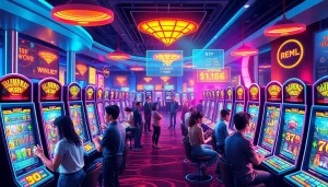 Experience the thrill of slot hoki in a modern casino setting with engaging players and dynamic visuals.